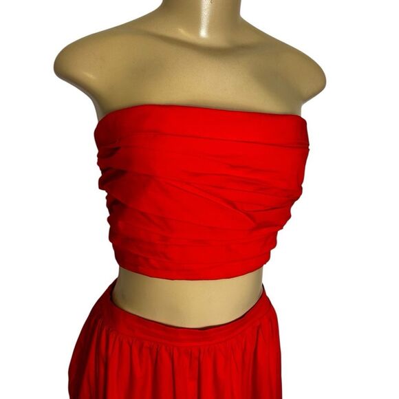 O.P.T Two Piece Set sleeveless crop tube top tiered swing maxi skirt large - Picture 4 of 7